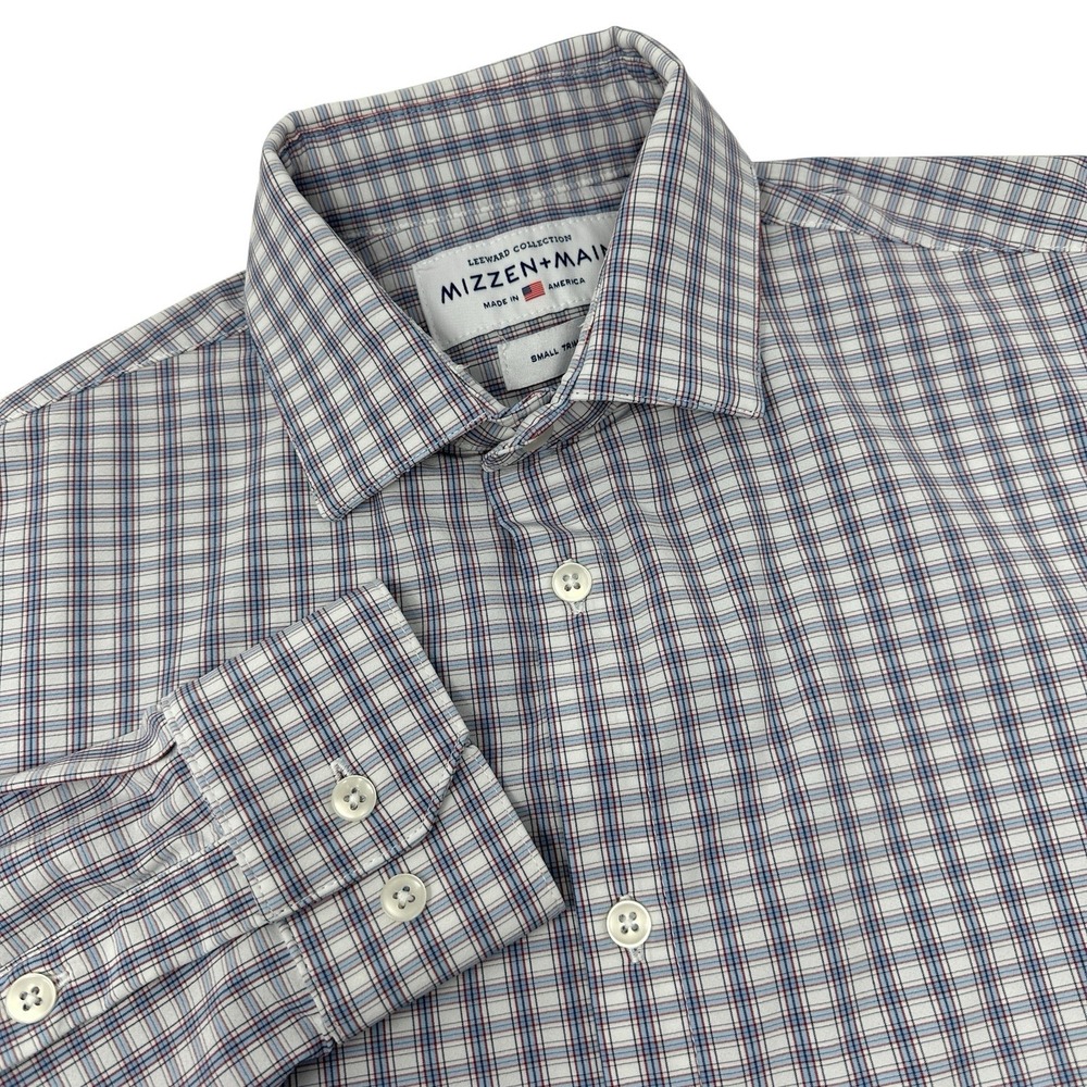 MIZZEN + MAIN Shirt Men's Leeward‎ Plaid Trim Fit Performance Stretch Small